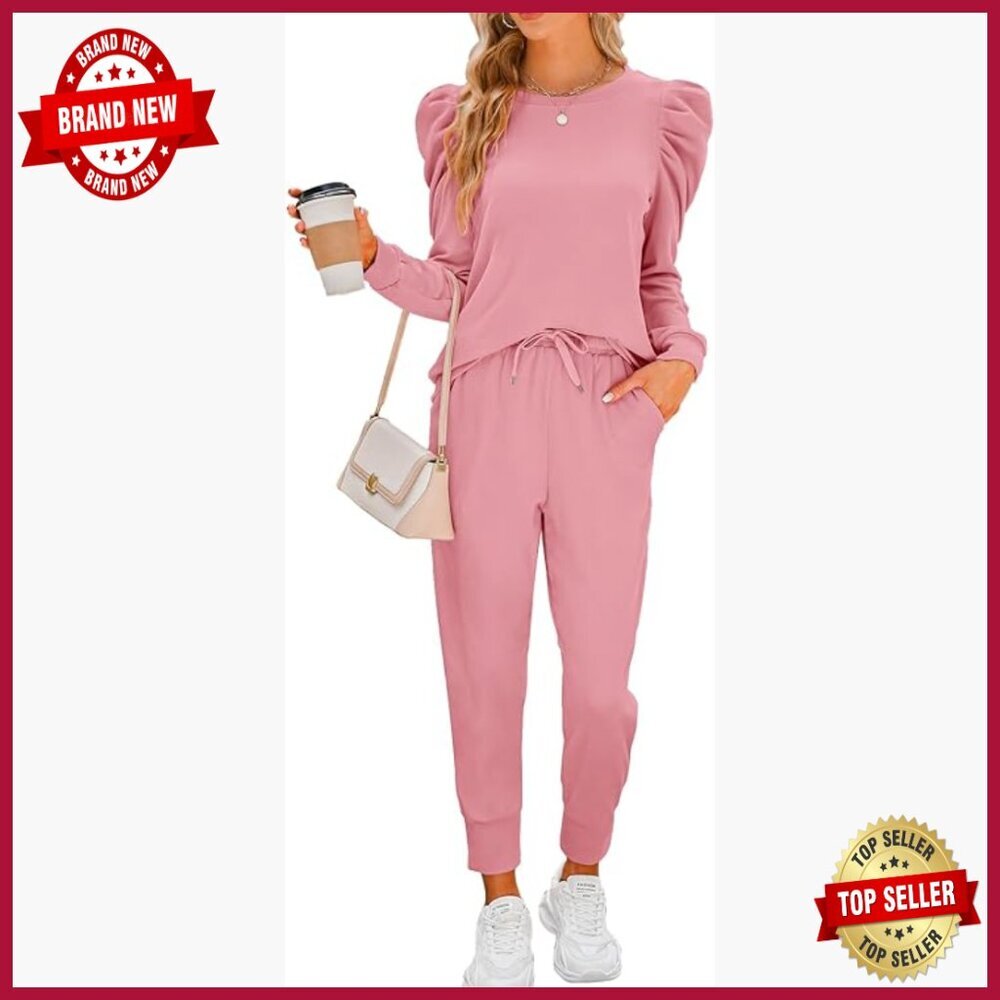 Women's Lightweight Polyester Lounge Set with Puff Sleeves and Joggers